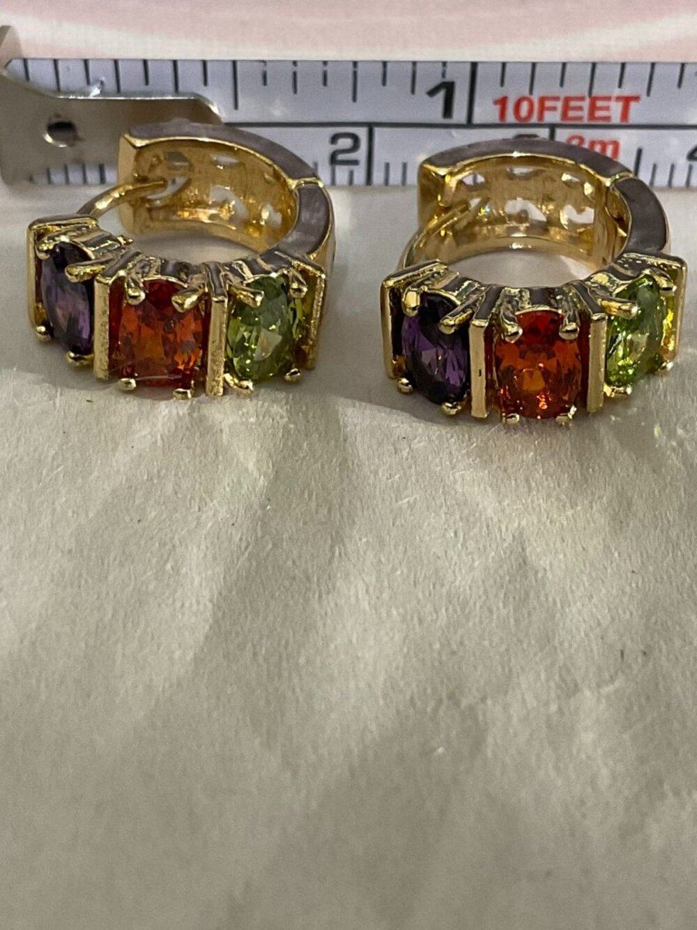 YLW Gold-Filled Multicolor Princess-cut CZ Laser-cut Huggie Hoop Earrings